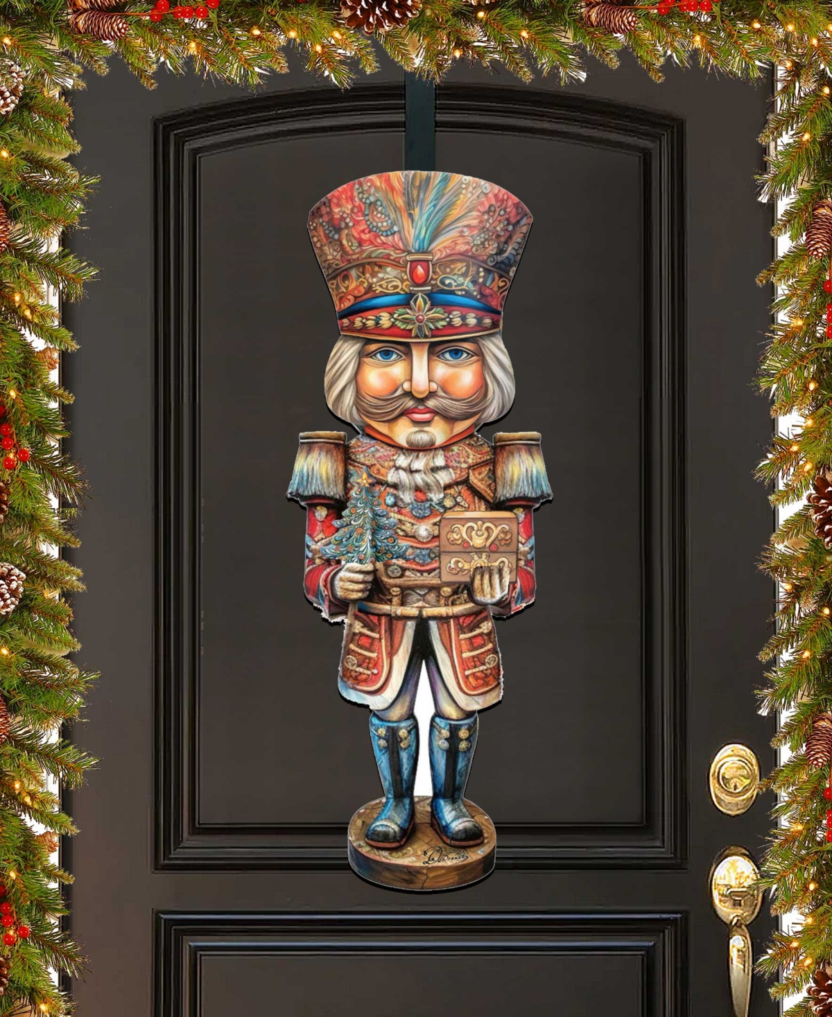 Designocracy Regal Nutcracker Prince Christmas Door Decor Wooden Wall Decor G. Debrekht In Multi Color