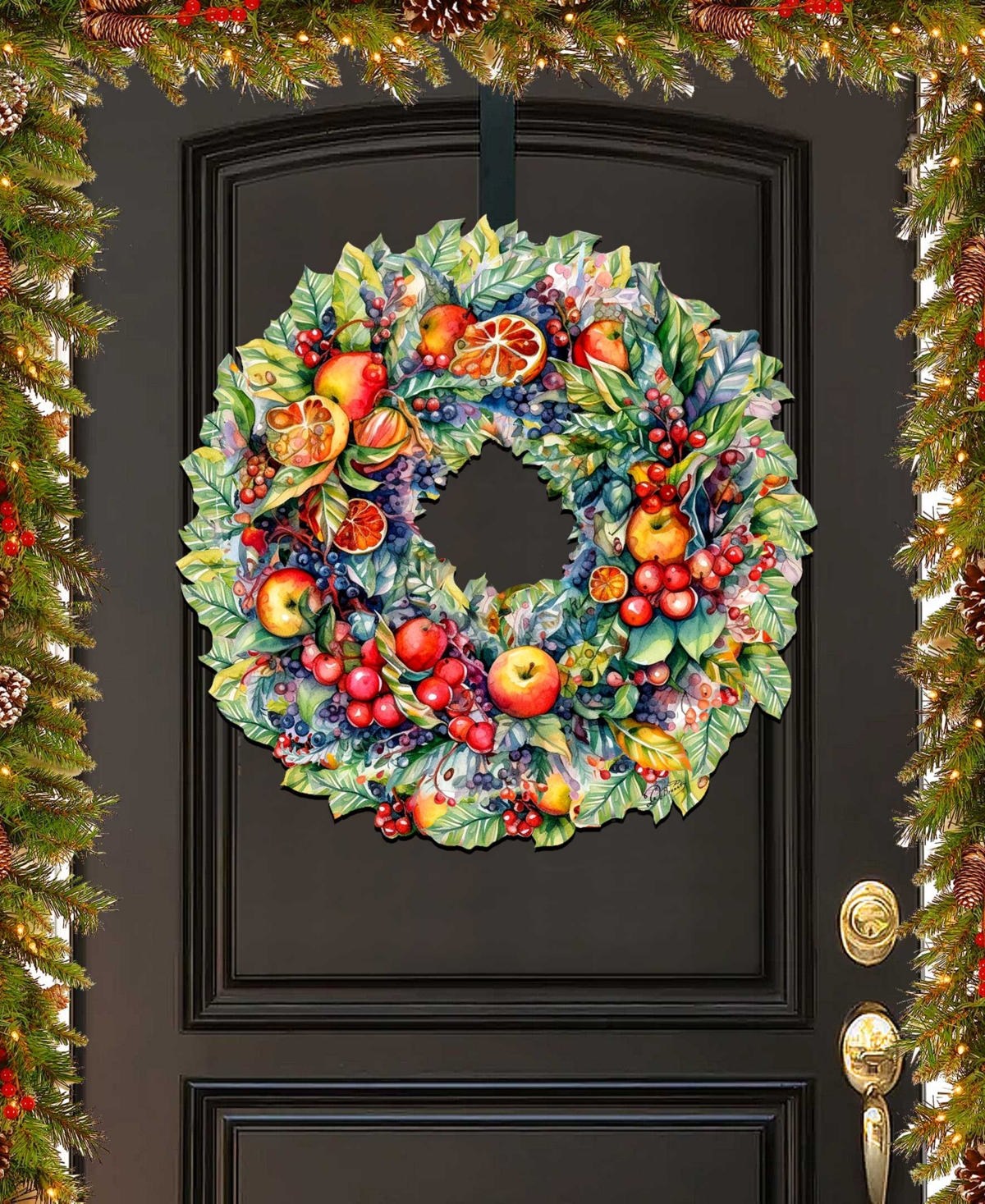 Designocracy Holiday Wooden Door Decor Wall Decor Summer Harvest Fruit Wreath G. Debrekht In Multi Color