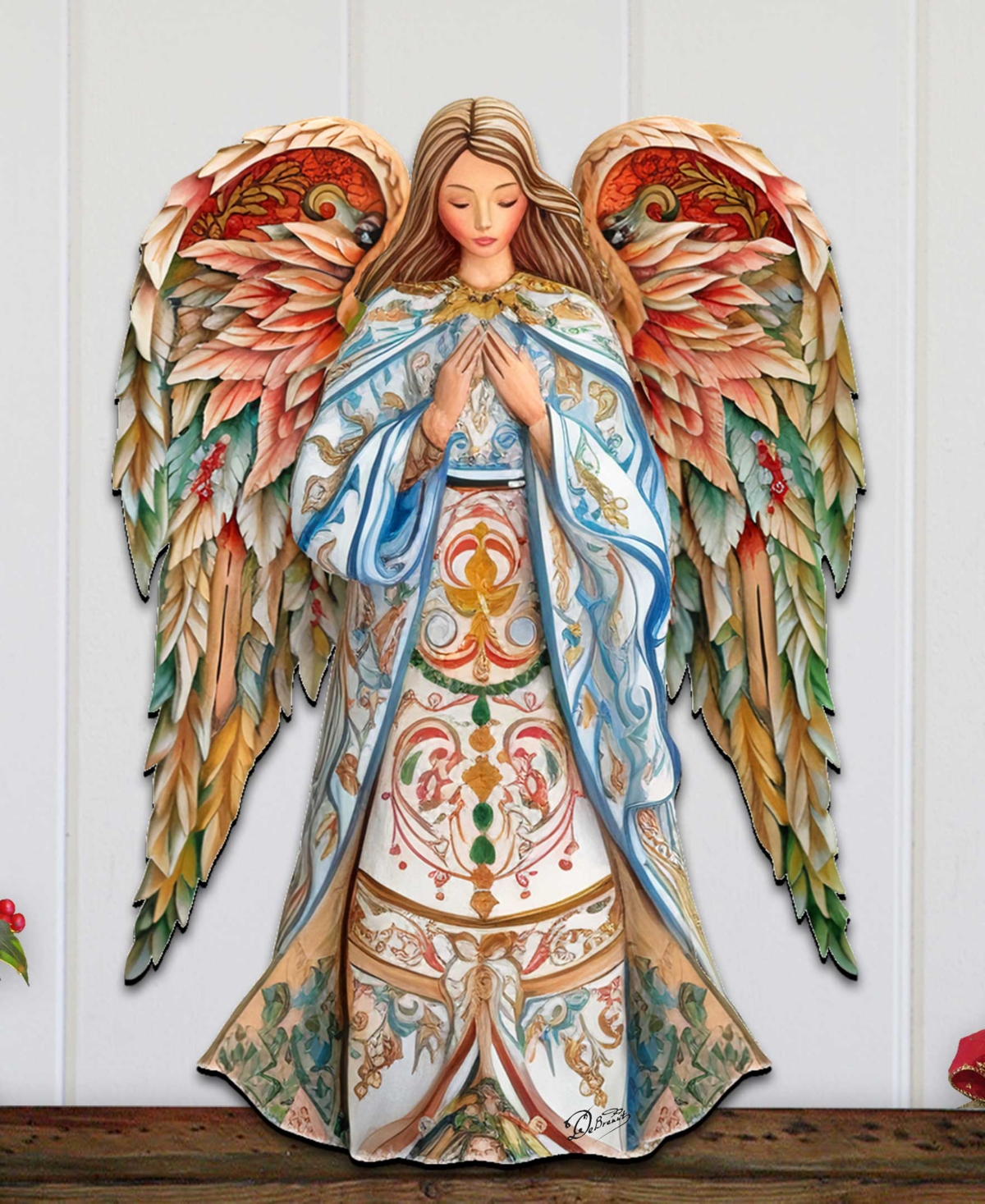 Shop Designocracy Elegant Angel Of Hope Christmas Wooden Door Decor Door Hanger G. Debrekht In Multi Color