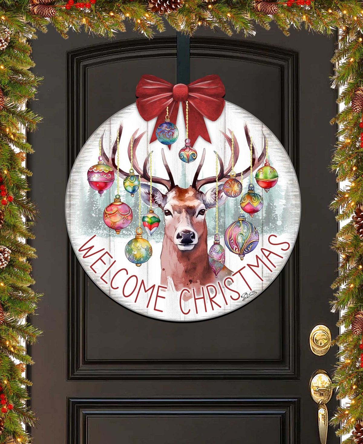 Designocracy Welcome Christmas Wooden Door Decor Welcome Sign Hanging Decoration G. Debrekht In Multi Color