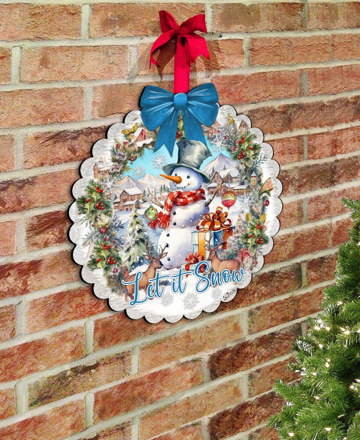 Designocracy Let It Snow Christmas Wooden Door Decor Hanging Decoration G. Debrekht In Multi Color