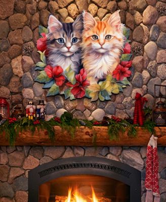 Cute Kittens Christmas Wooden Door Hanger Door Decor G. DeBrekht