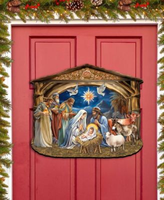 The Birth of Jesus Nativity Scene Christmas Wooden Door Hanger Door Decor G. DeBrekht