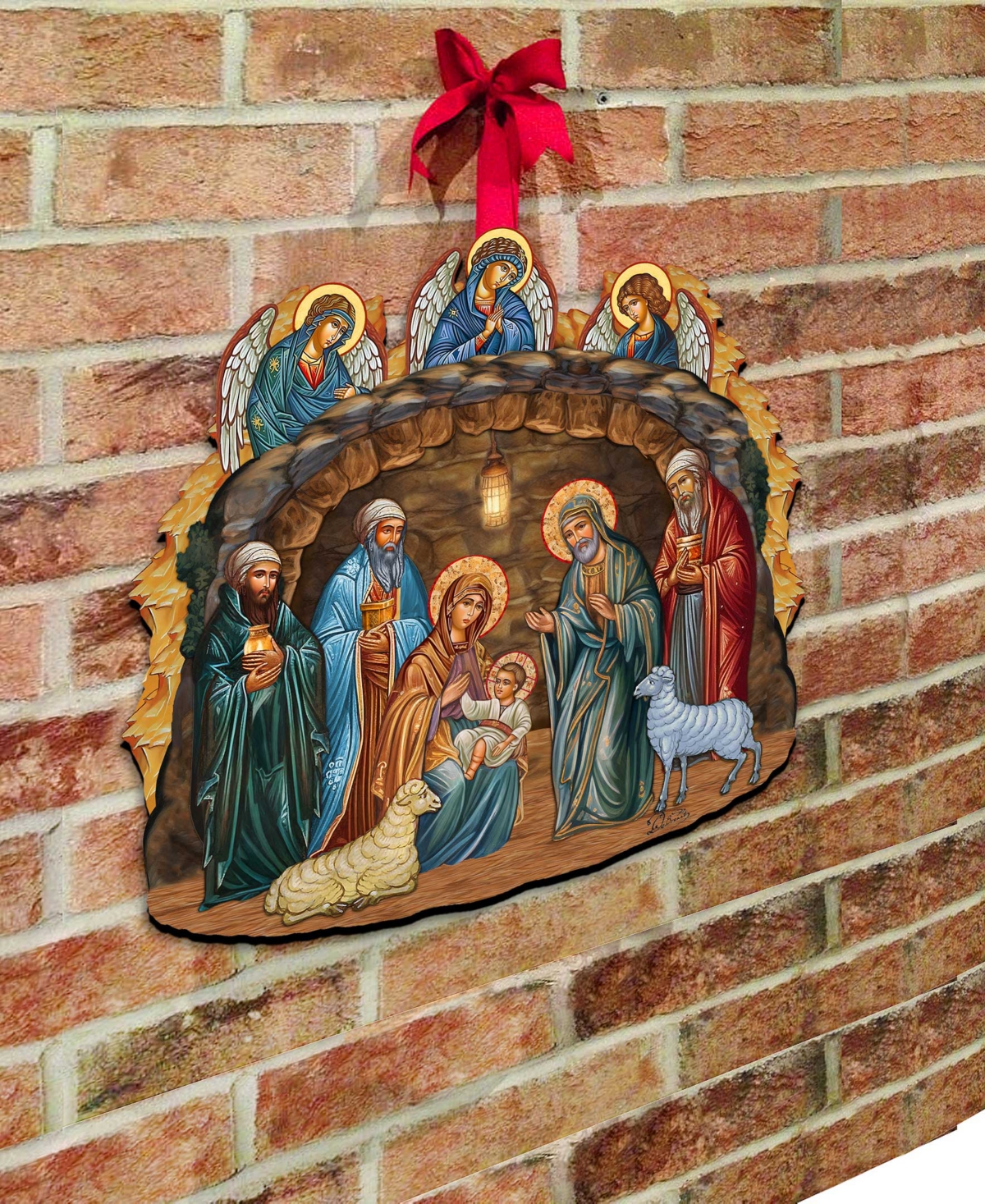 Shop Designocracy Orthodox Nativity Scene Christmas Wooden Door Hanger Door Decor G. Debrekht In Multi Color