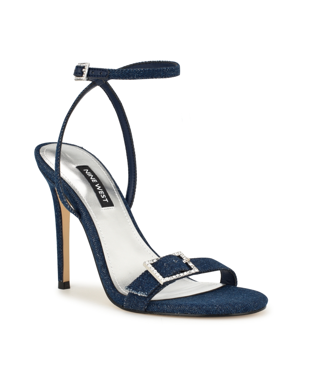 Shop Nine West Women's Moras Stiletto Round Toe Dress Sandals In Dark Blue Denim- Textile