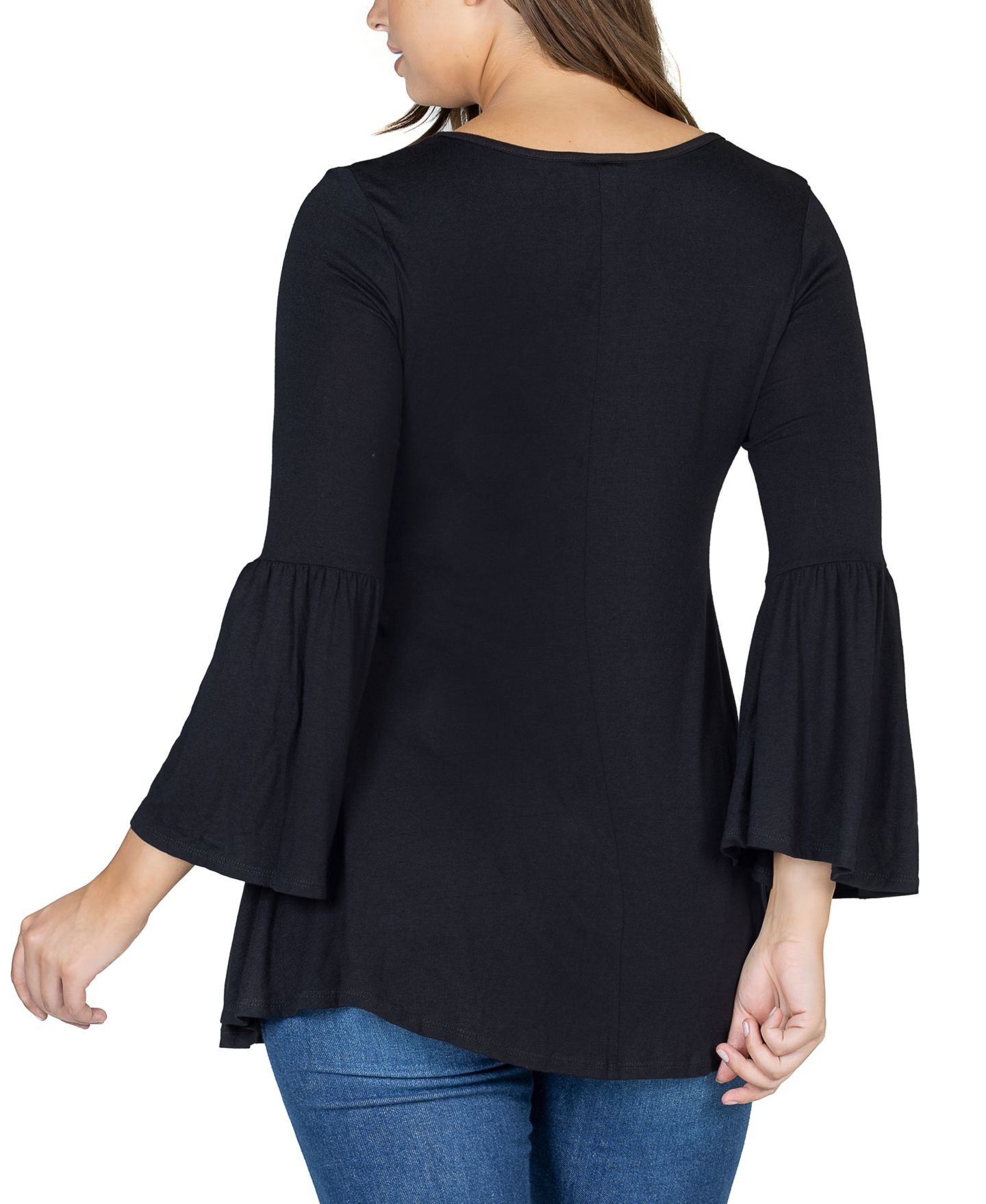 Женский топ 24seven Comfort Apparel Bell Sleeve Flared Tunic Top, цвет: Чёрный — фото 2