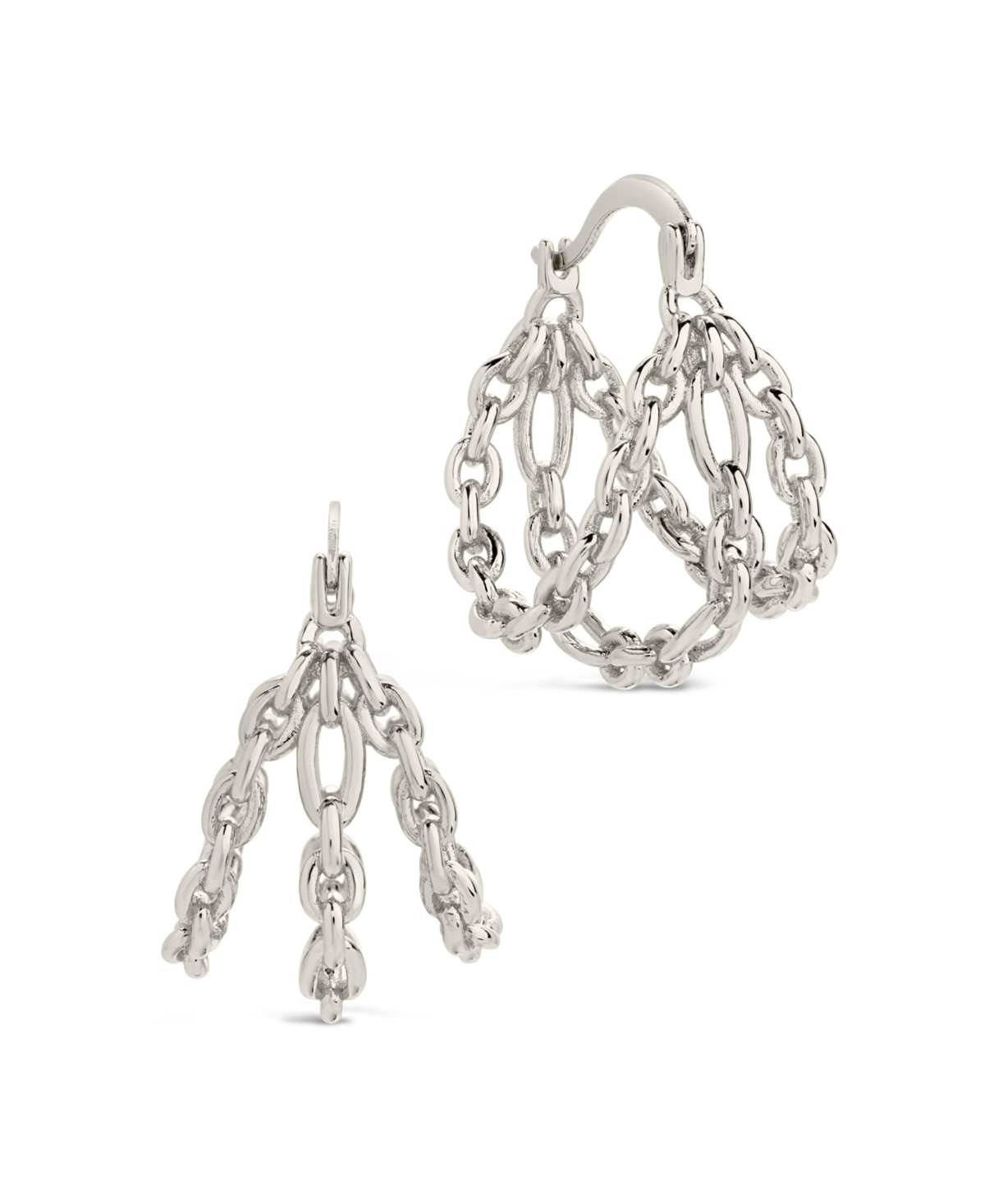 Shop Sterling Forever 14k Gold Plated Or Rhodium Plated Triple Chain Tenly Hoops Earrings In Silver
