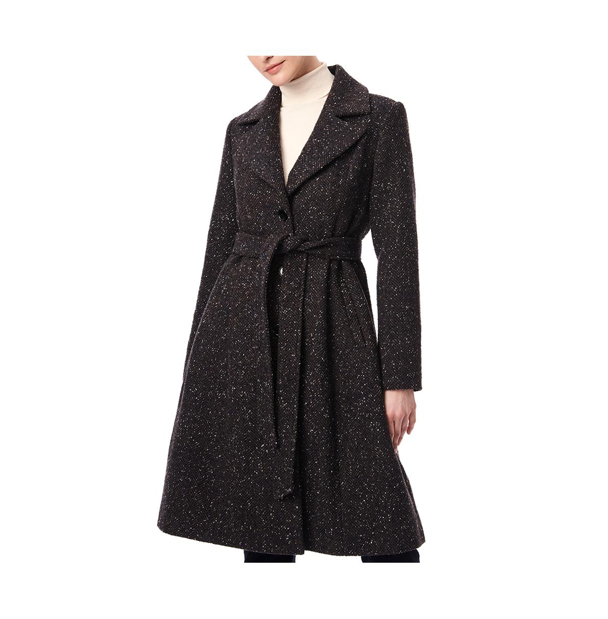Women's Fit and Flare Tweed Coat - Navy/brown tweed