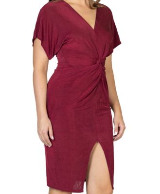 Women's Short Sleeve V-neck Twist Front Dress