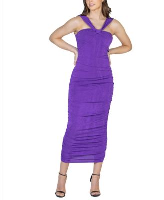 Women's Halter Neck Ruched Bodycon Mid Dress