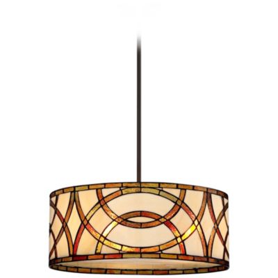 Circles Pendant Chandelier with 3-Light Farmhouse Rustic Art Glass Fixture