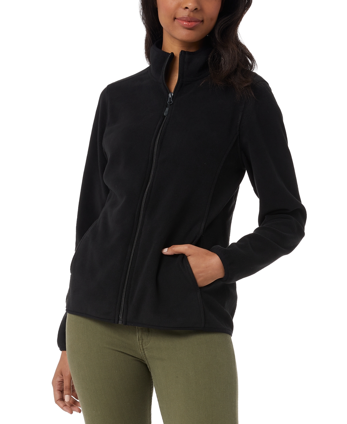 32 Degrees Women's Fleece Zippered Mock-neck Sweatshirt In Black