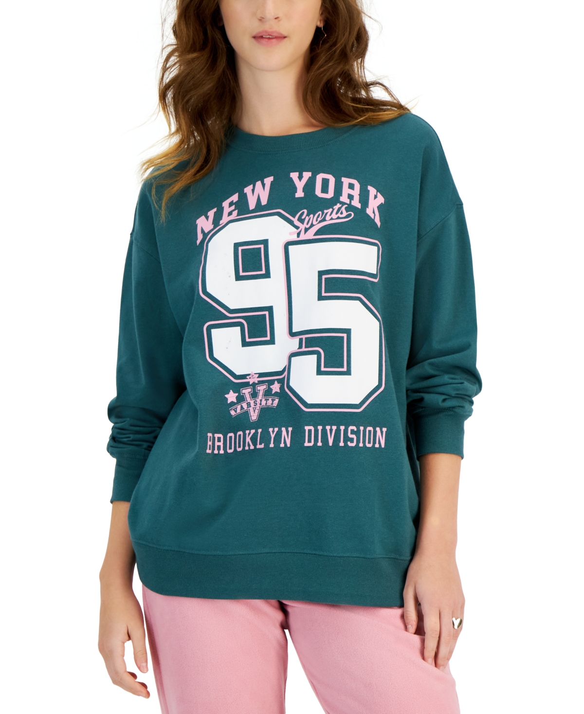 Juniors' New York Crewneck Sweatshirt - Mallard Green