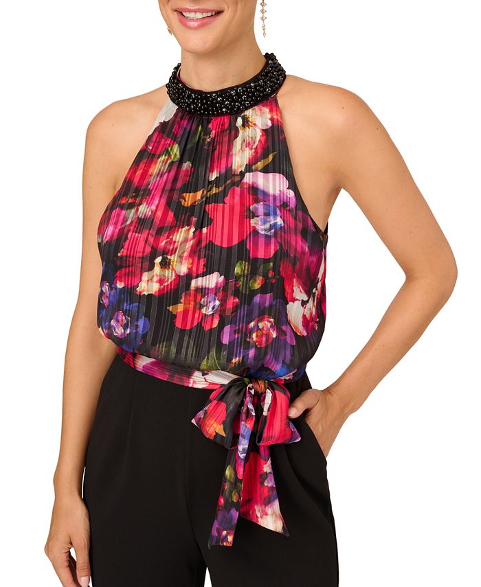Adrianna Papell Women's Floral-Print Halter Jumpsuit - Macy's