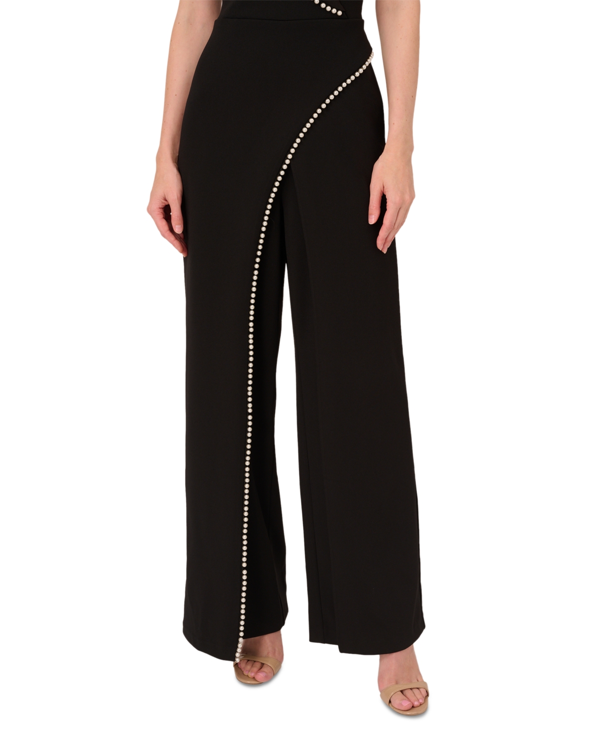 ADRIANNA PAPELL WOMEN'S IMITATION PEARL CREPE TUXEDO JUMPSUIT 