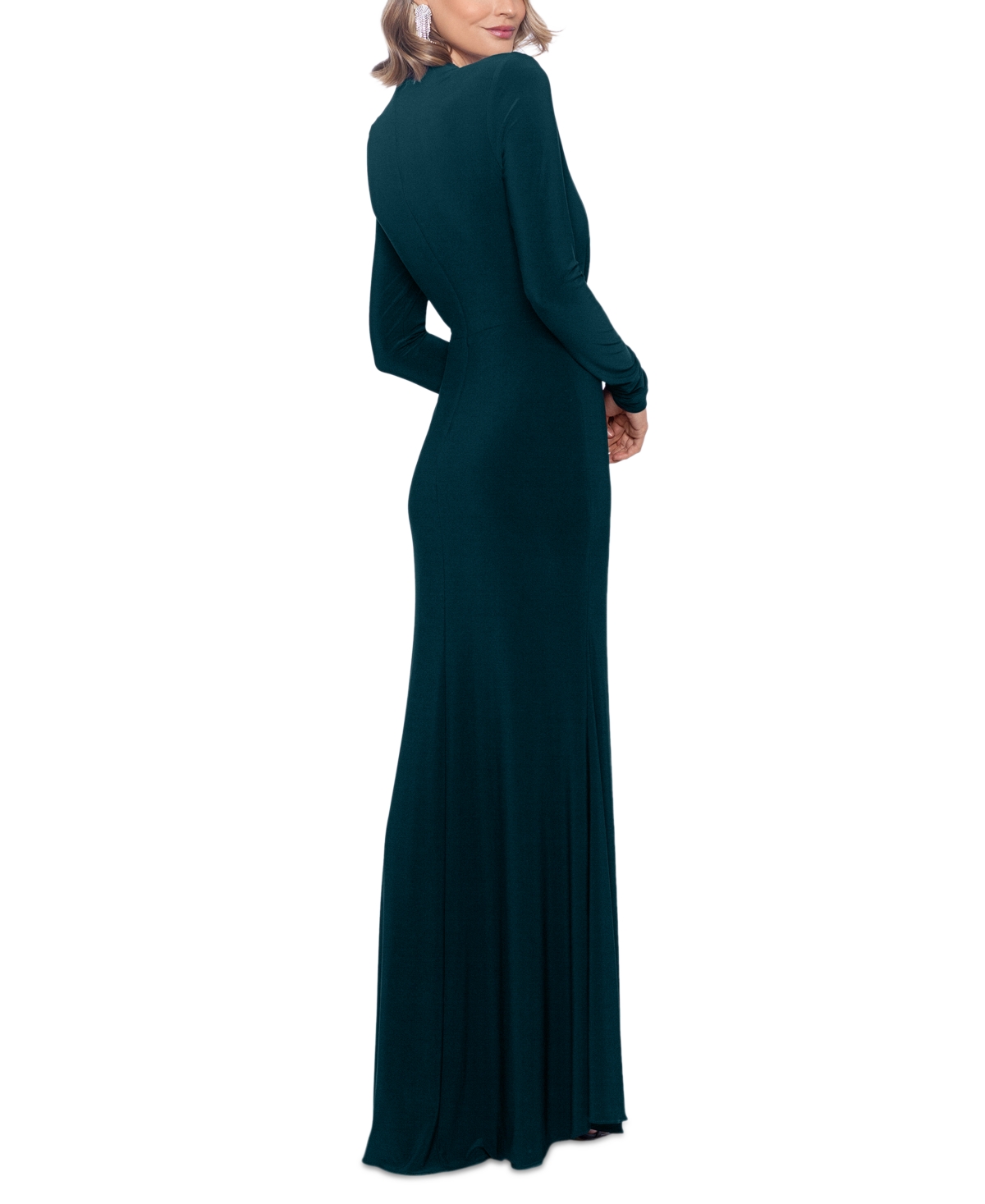 Betsy & Adam Ruffle Long Sleeve Sheath Gown In Pine