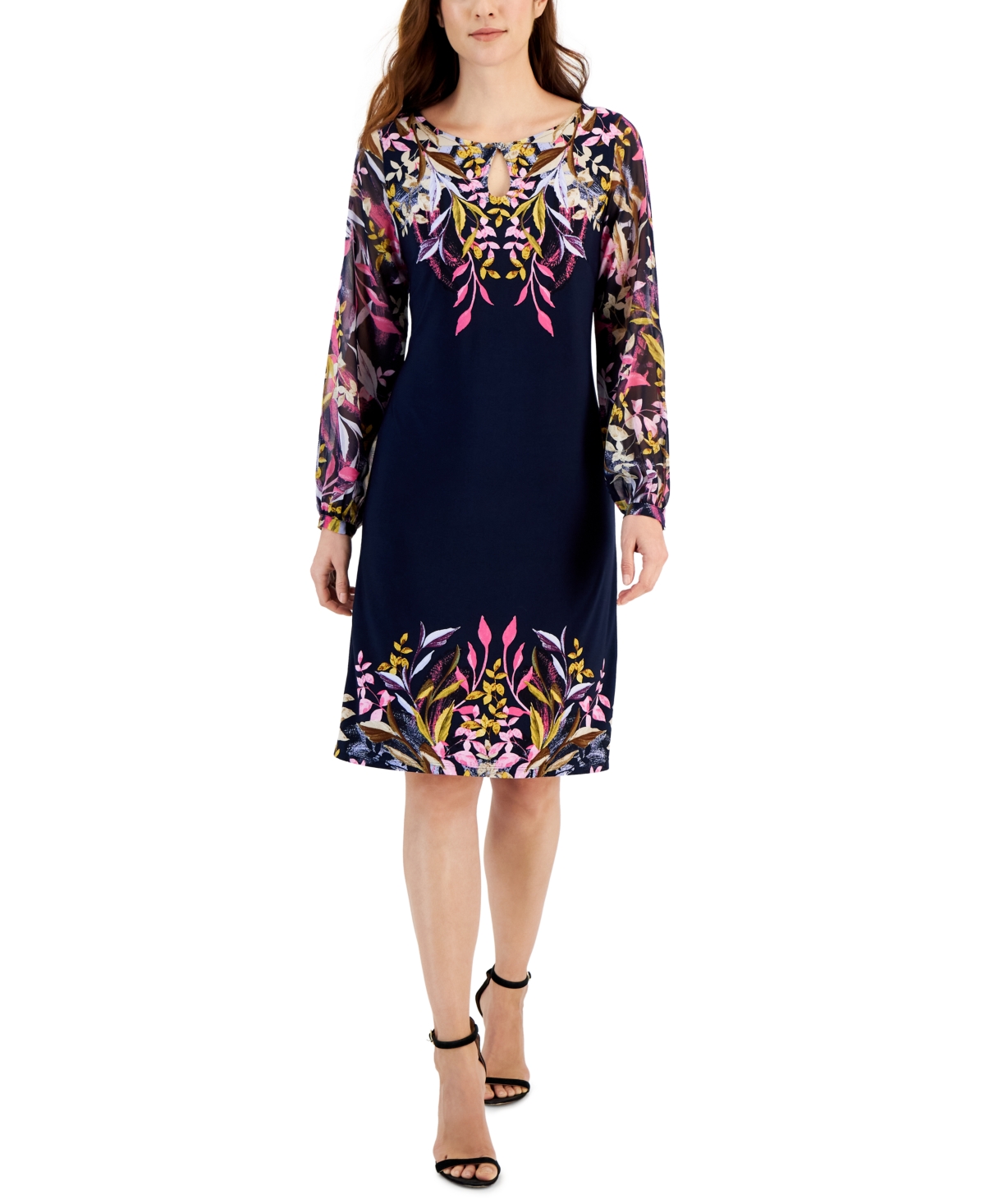 Jm Collection Women's Printed Keyhole Midi Dress, Created For Macy's In Intrepid Blue Combo