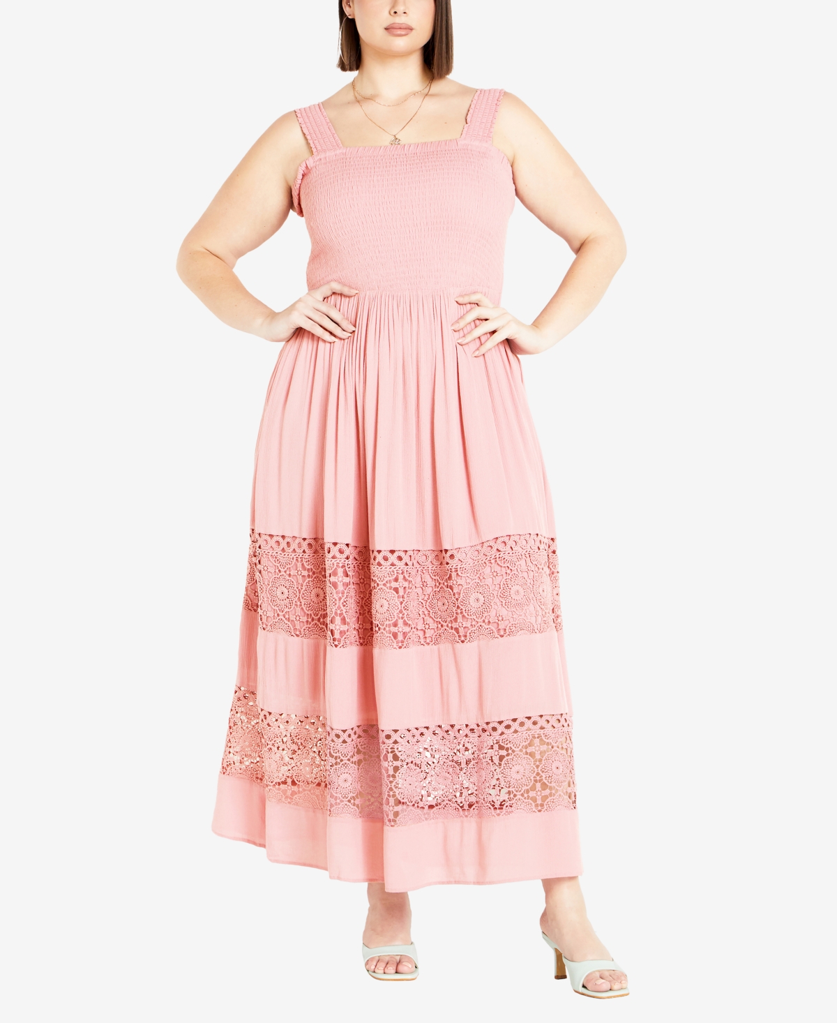 Plus Size By The Beach Crochet Maxi Dress - Blush