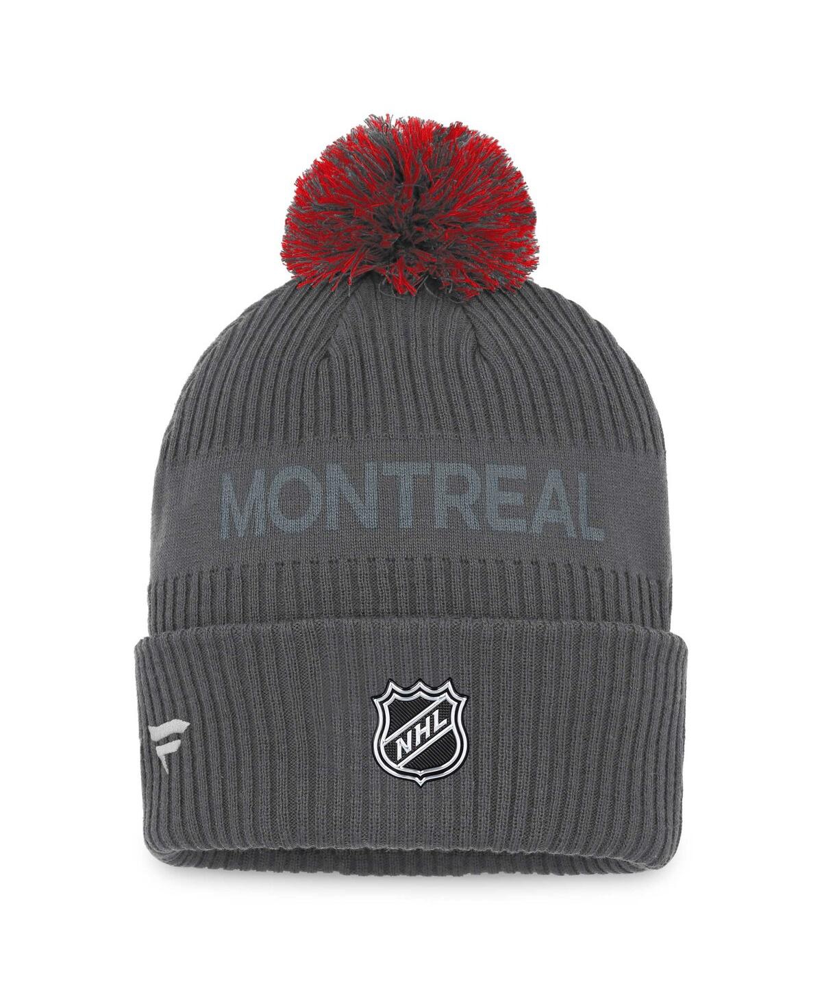 Shop Fanatics Men's  Charcoal Montreal Canadiens Authentic Pro Home Ice Cuffed Knit Hat With Pom