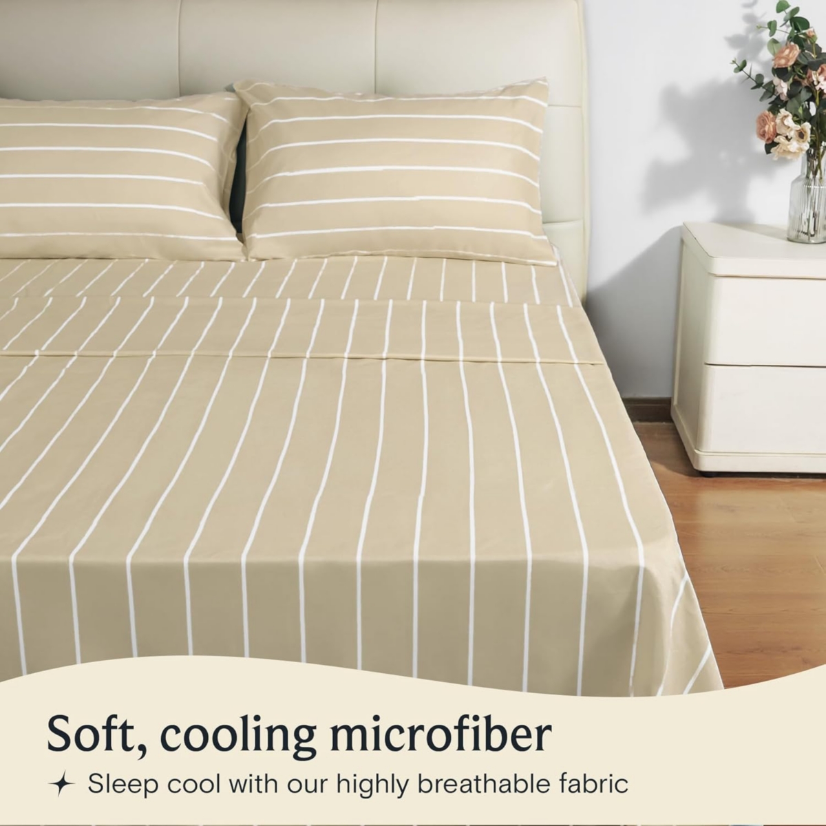 LuxClub 6 Pc Striped Sheets Set Rayon From Bamboo Solid Performance Sheet Set - Striped - cream