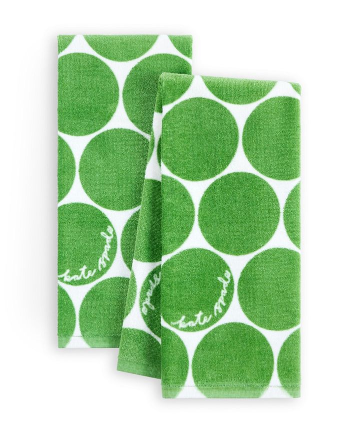 Kate Spade New York Joy Dot Kitchen Towels 2-Pack Set, Absorbent 100% Cotton Velour, Black/Beige, 17X28