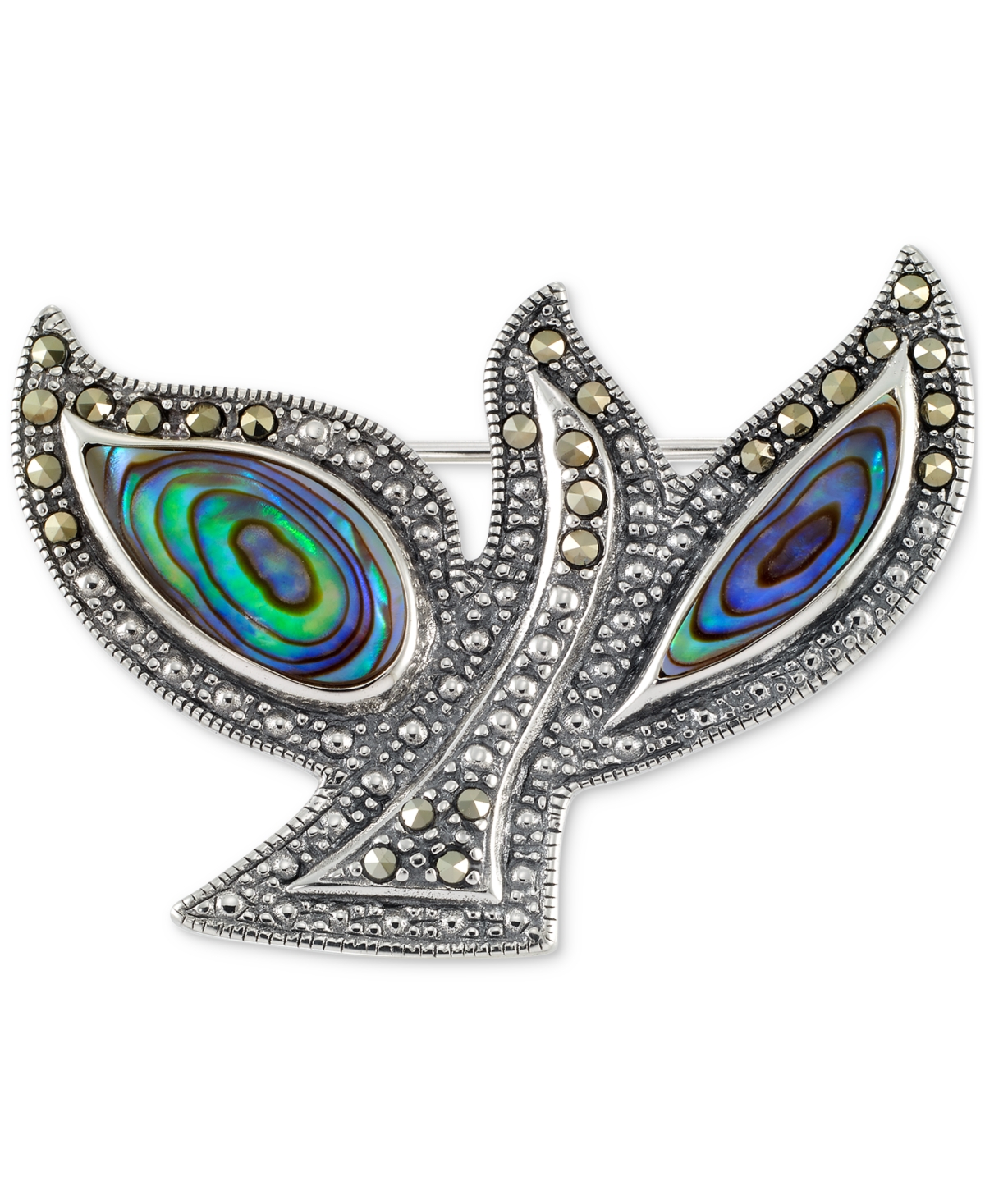 Abalone & Marcasite (1/3 ct. t.w.) Dove Pin in Sterling Silver - Sterling Silver