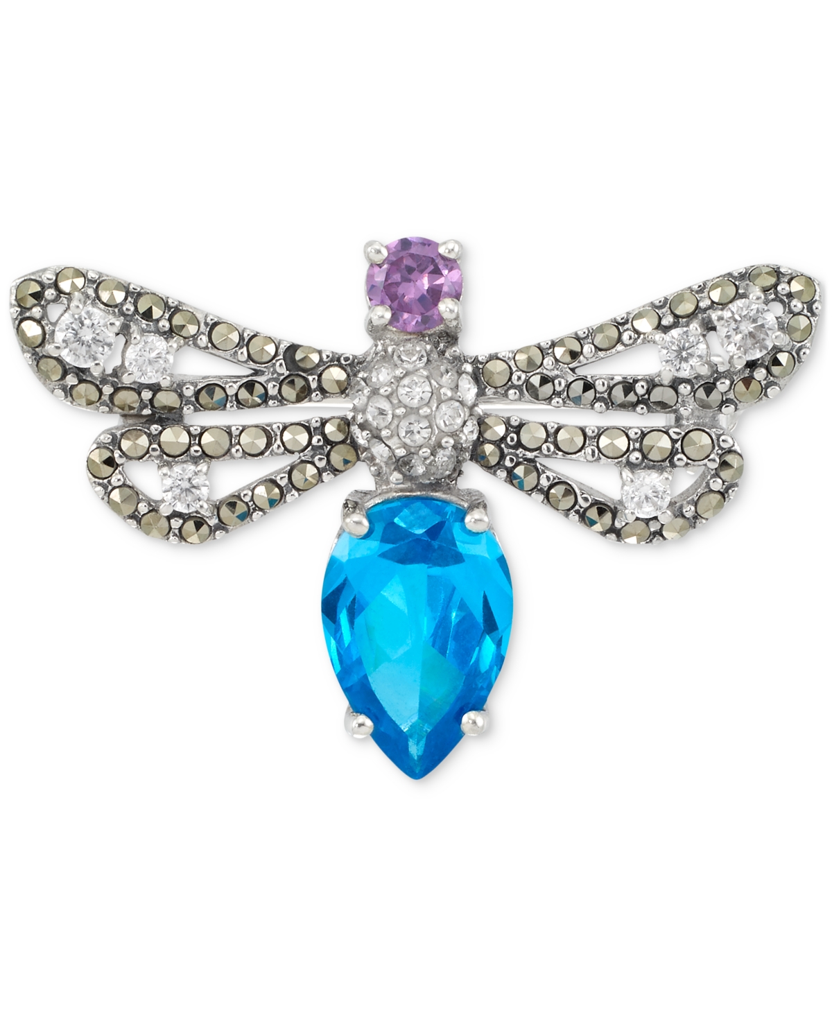 Marcasite (3/8 ct. t.w.) & Cubic Zirconia Dragonfly Pin in Sterling Silver - Sterling Silver