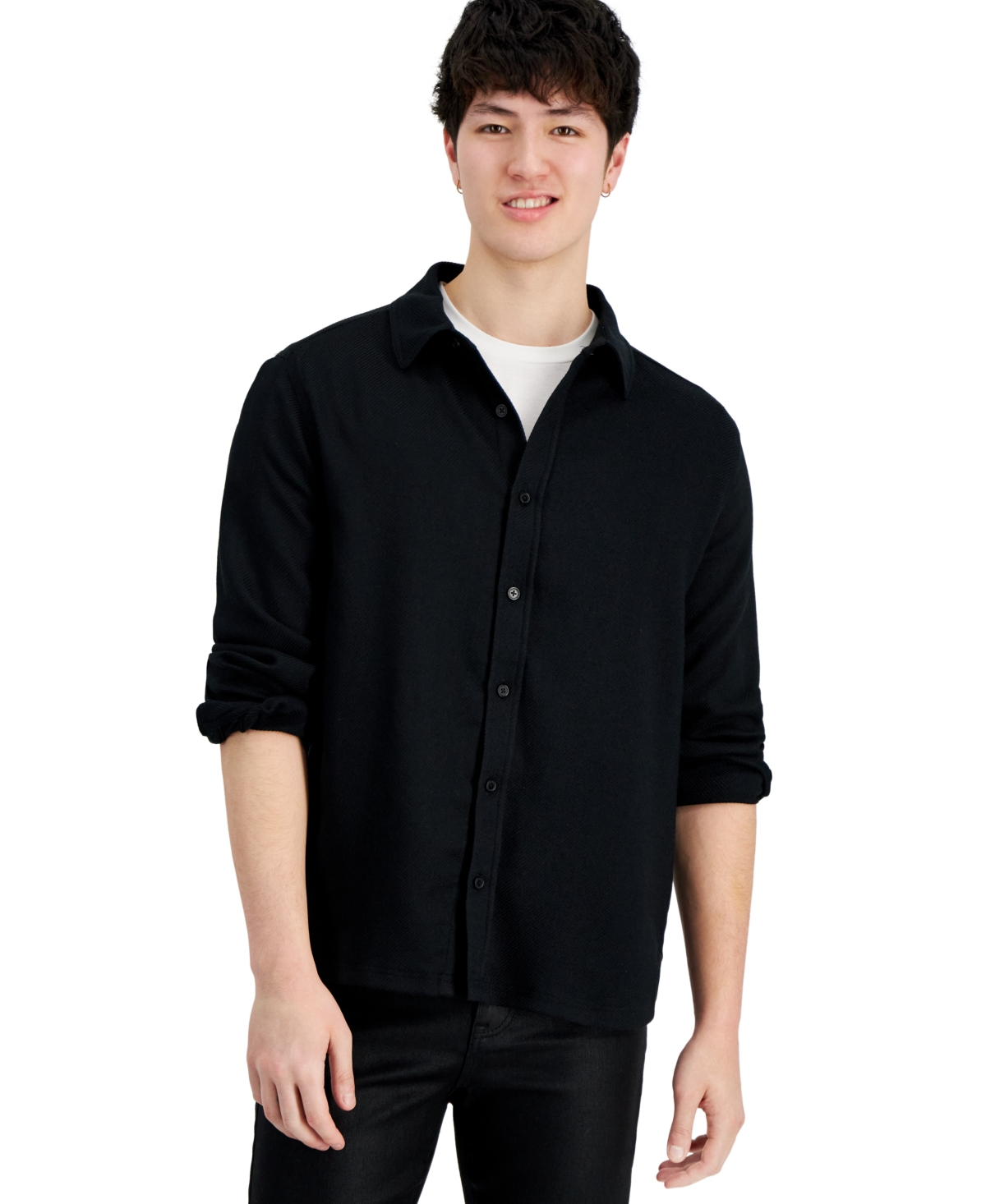 And Now This Men's Regular-fit Button-down Flannel Shirt, Created For Macy's In Black