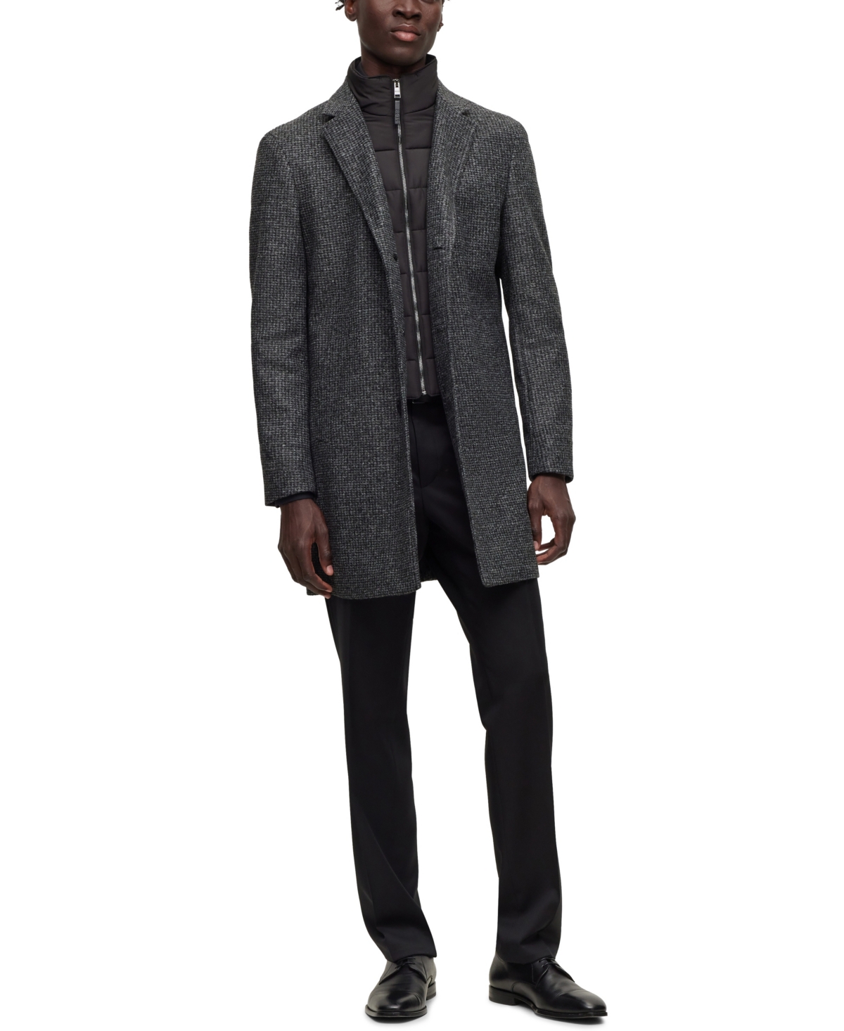 Shop Hugo Boss Boss By  Men's Slim-fit Patterned Coat In Black