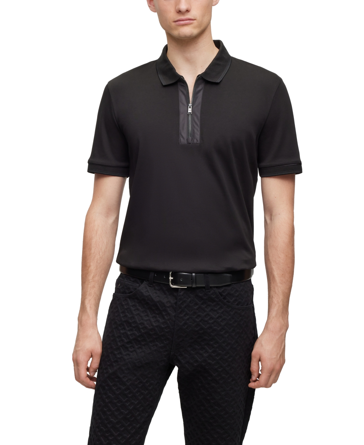 Hugo Boss Boss By  Men's Zip Placket Polo Shirt In Black