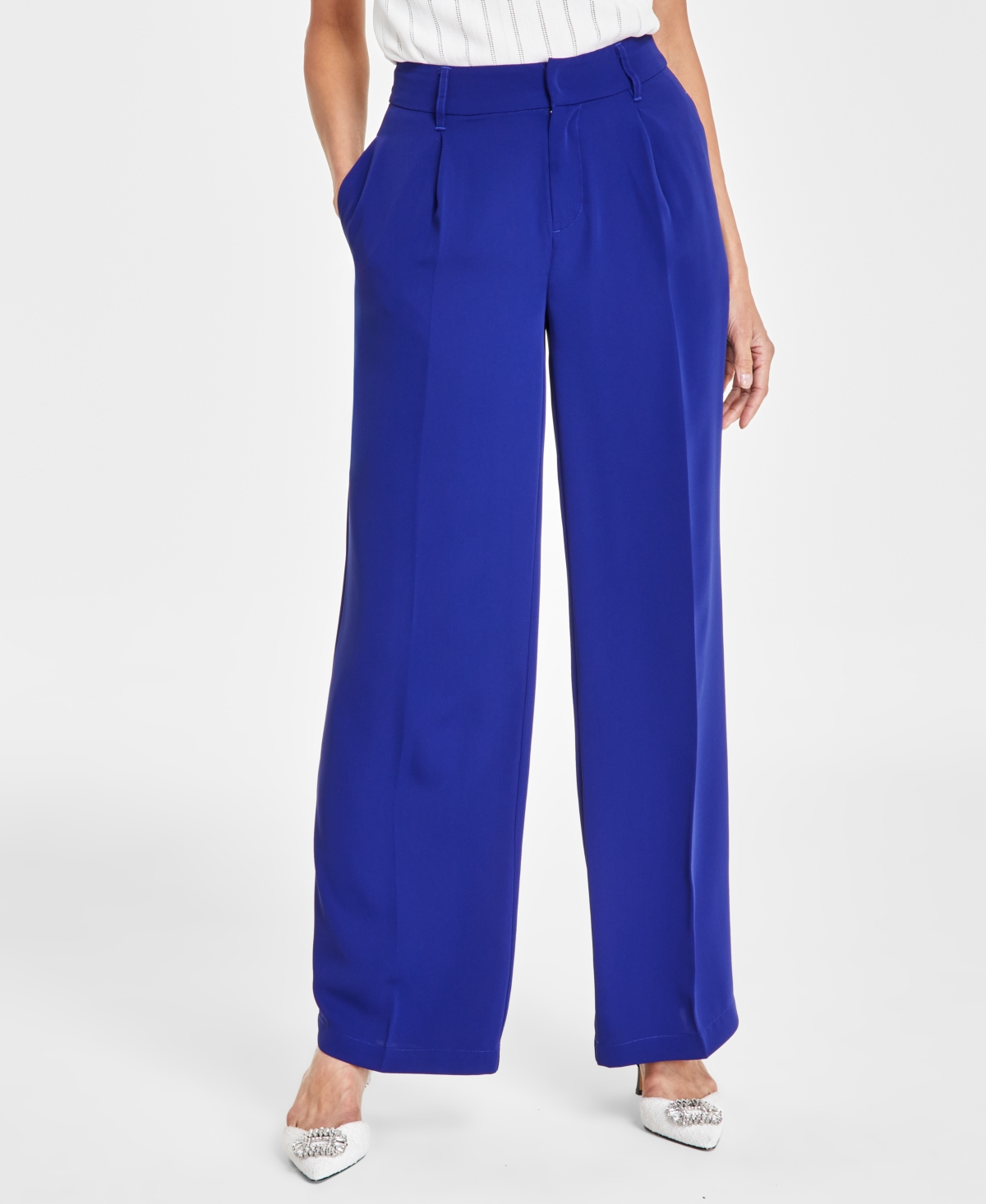 Petite Pleated Wide-Leg Trousers, Created for Macy's - Sapphire Crush