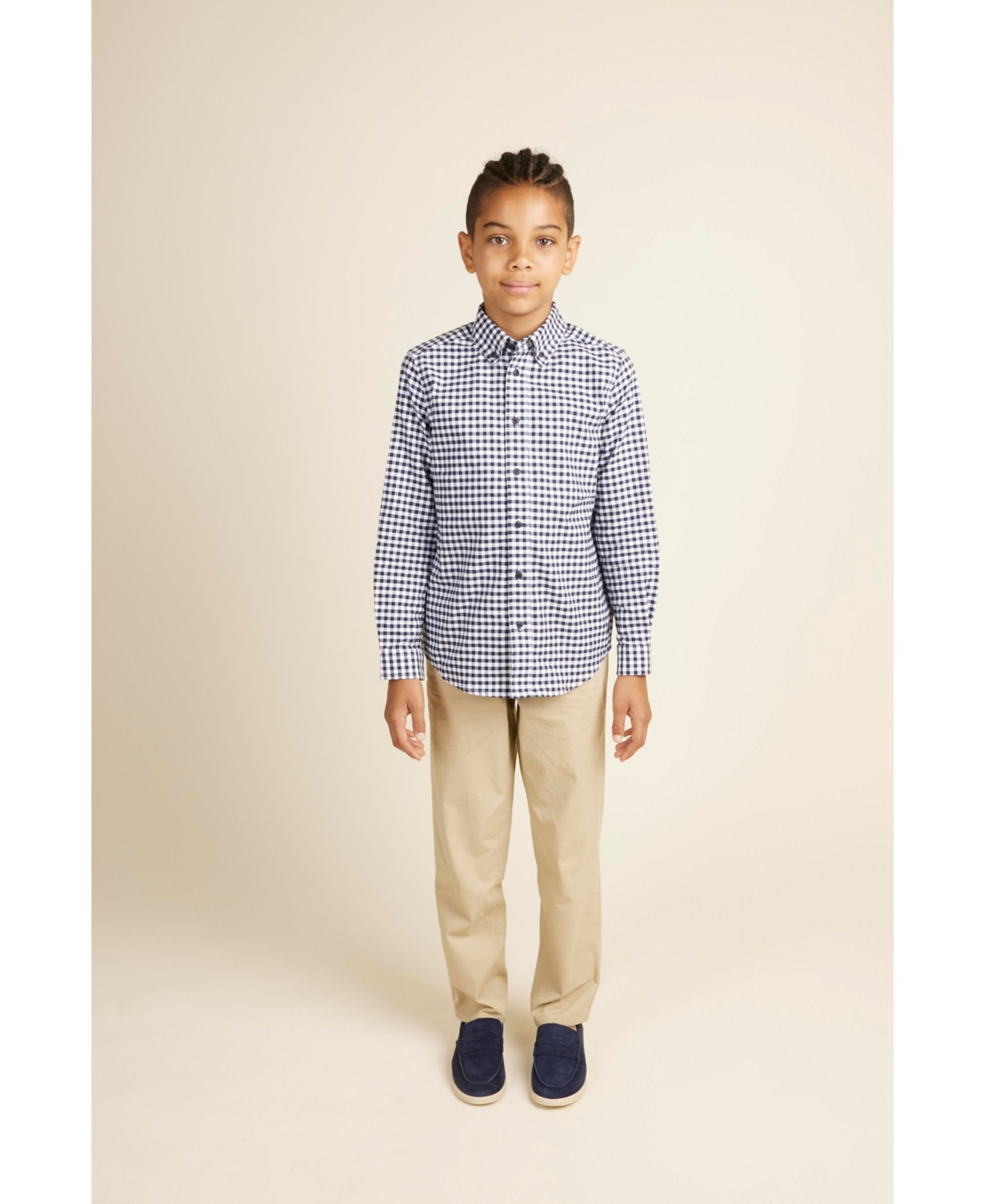 Brooks Brothers Kids' B By  Big Boys Gingham Oxford Cotton Shirt In Navy