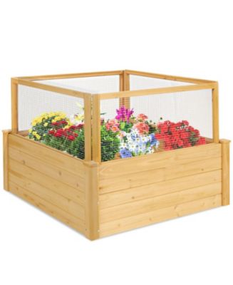 Wooden Raised Garden Box with 9 Grids and Critter Guard Fence - Macy's