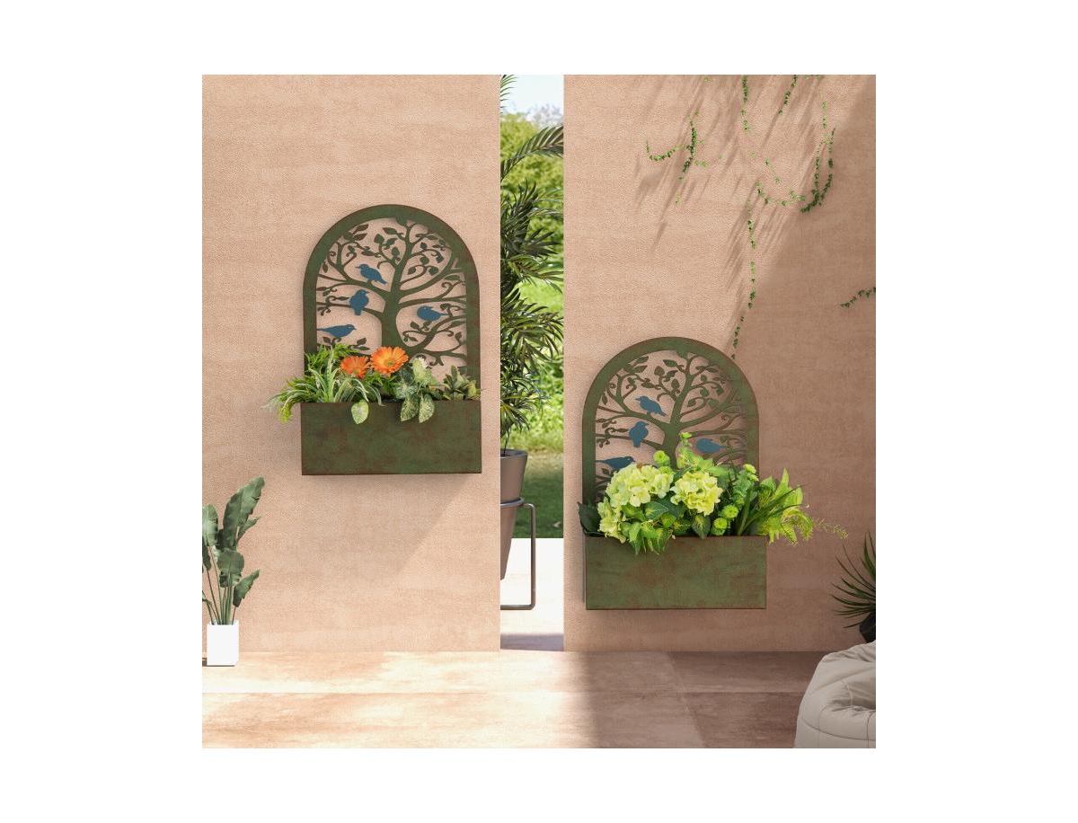 Set of 2 Decorative Raised Garden Bed for Climbing Plants- Rust
