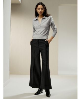 Women's V Neck Cashmere Polo Sweater