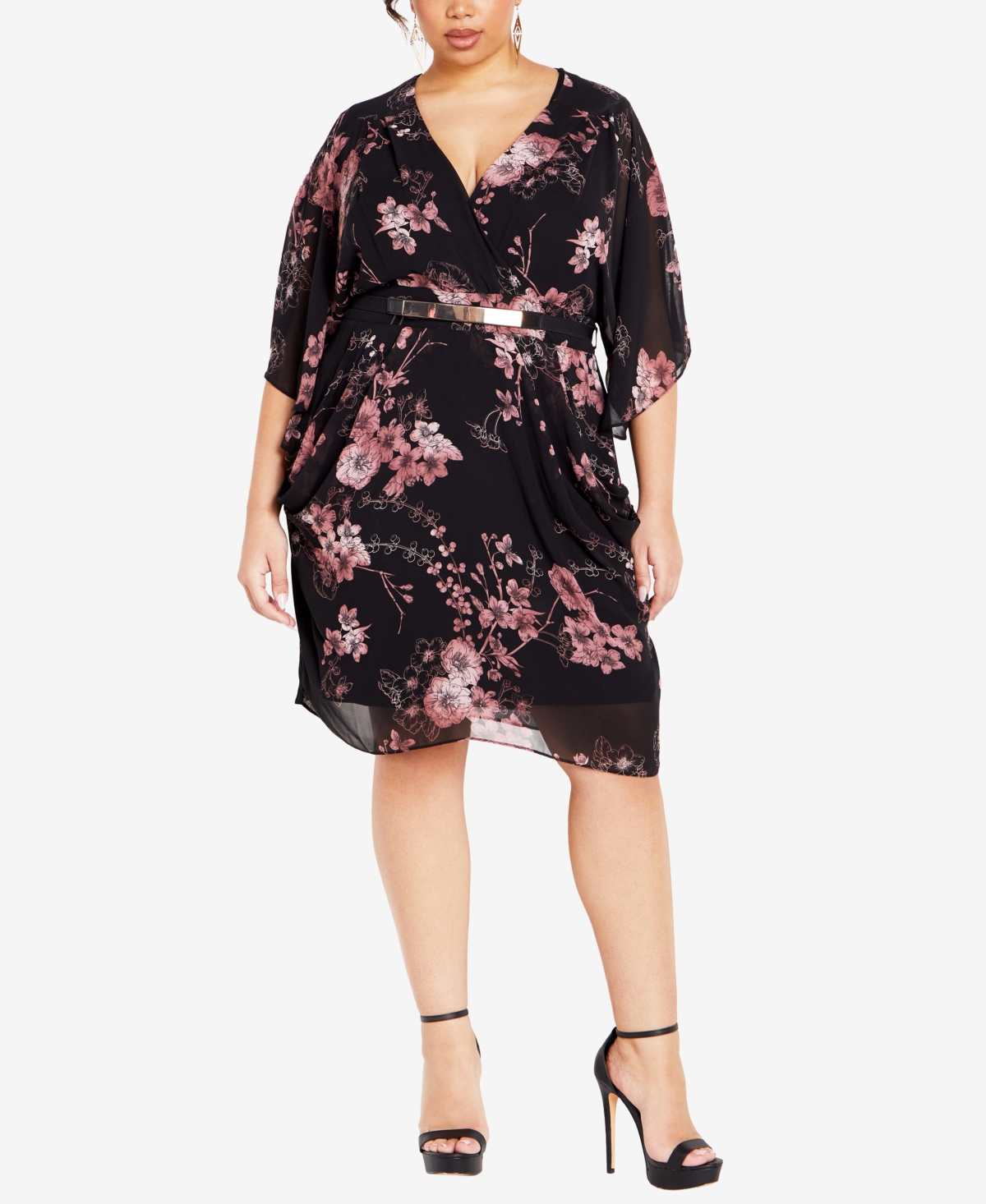 City Chic Trendy Plus Size Bold Blossom Wrap Mini Dress