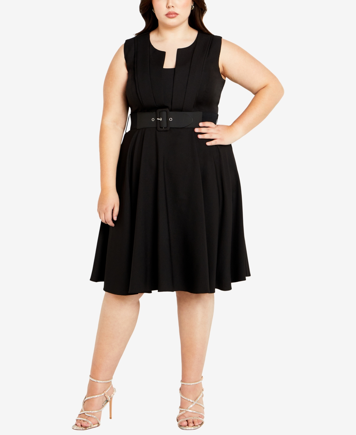 City Chic Veronica Belted Strapless Fit & Flare Dress In Black