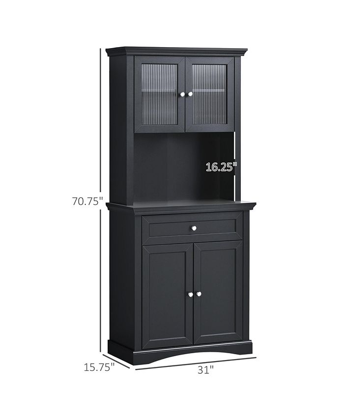 71" Traditional Freestanding Kitchen Buffet with Hutch, Pantry