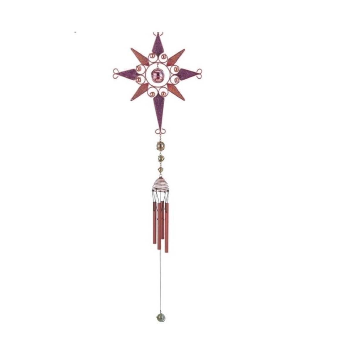 37" Long Purple Star Wind Chime with Copper Gem - Multi