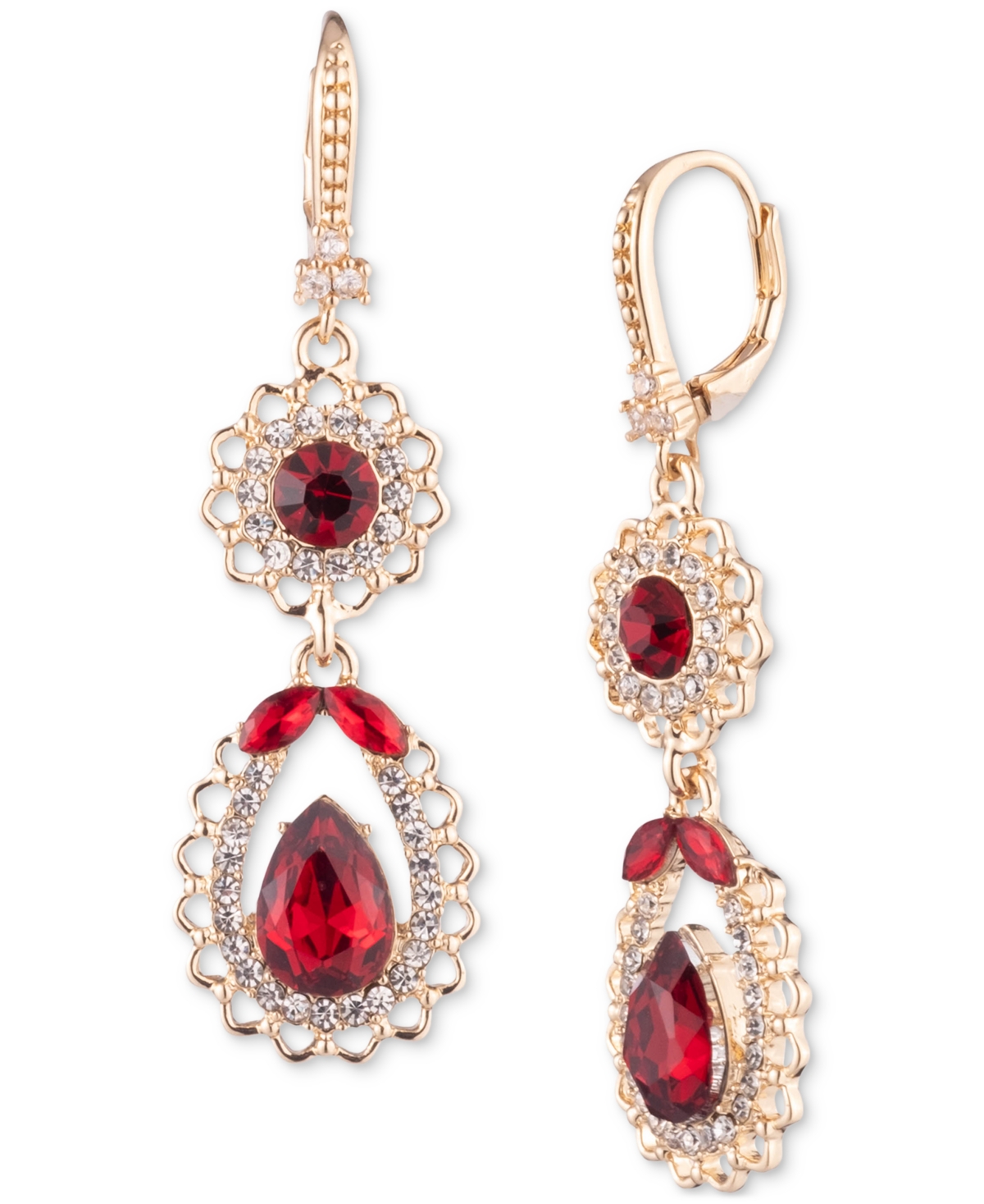 Marchesa Gold-tone Stone & Crystal Double Drop Earrings In Siam