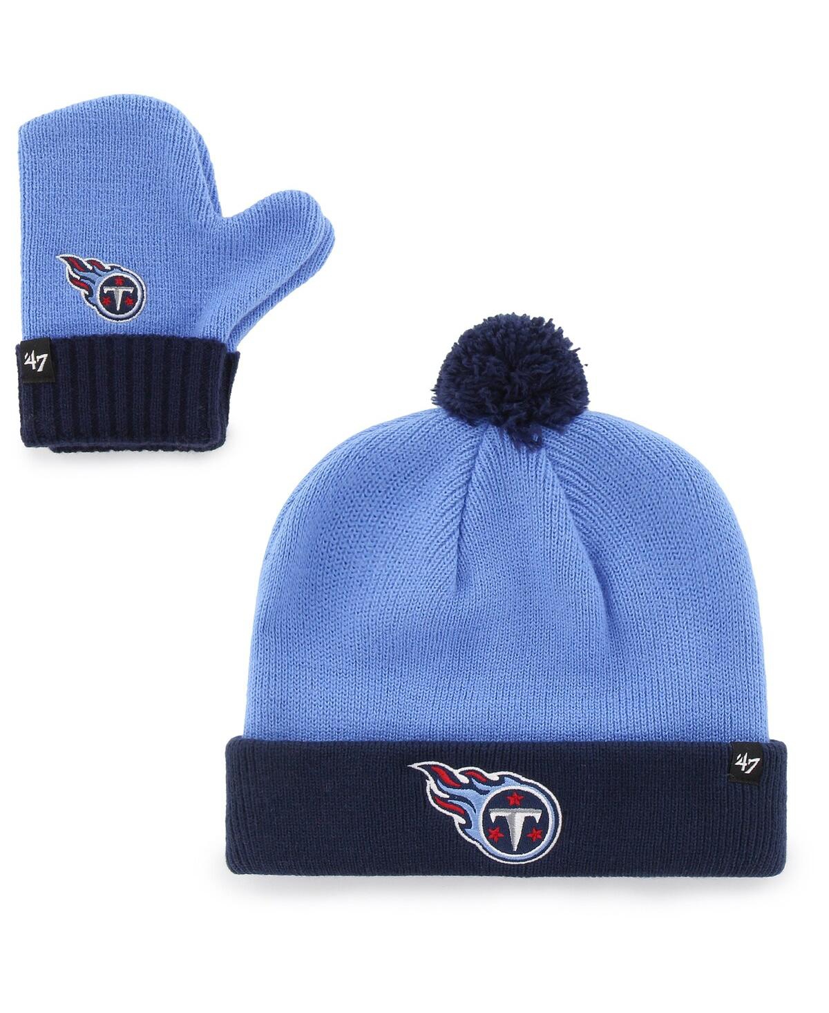 47 Brand Babies' Toddler Unisex Light Blue And Navy Tennessee Titans Bam Bam Cuffed Knit Hat With Pom And Mittens Set In Light Blue,navy