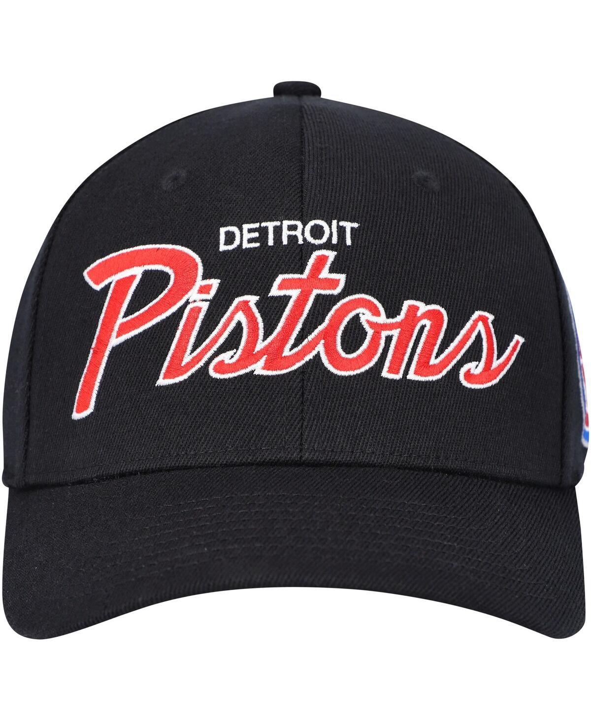 Shop Mitchell & Ness Men's  Black Detroit Pistons Mvp Team Script 2.0 Stretch Snapback Hat