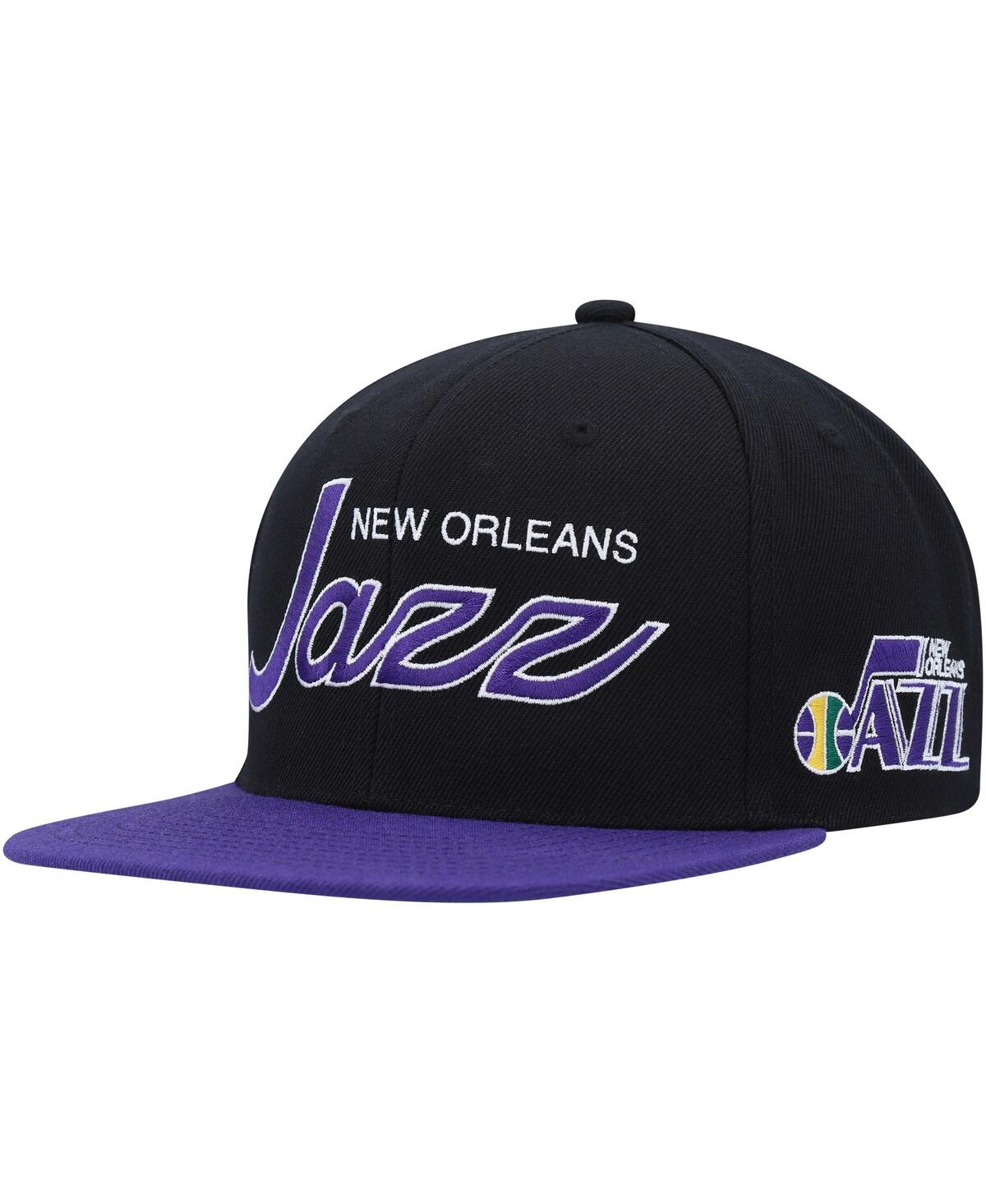 Mitchell & Ness Men's  Black Utah Jazz Hardwood Classics Mvp Team Script 2.0 Snapback Hat