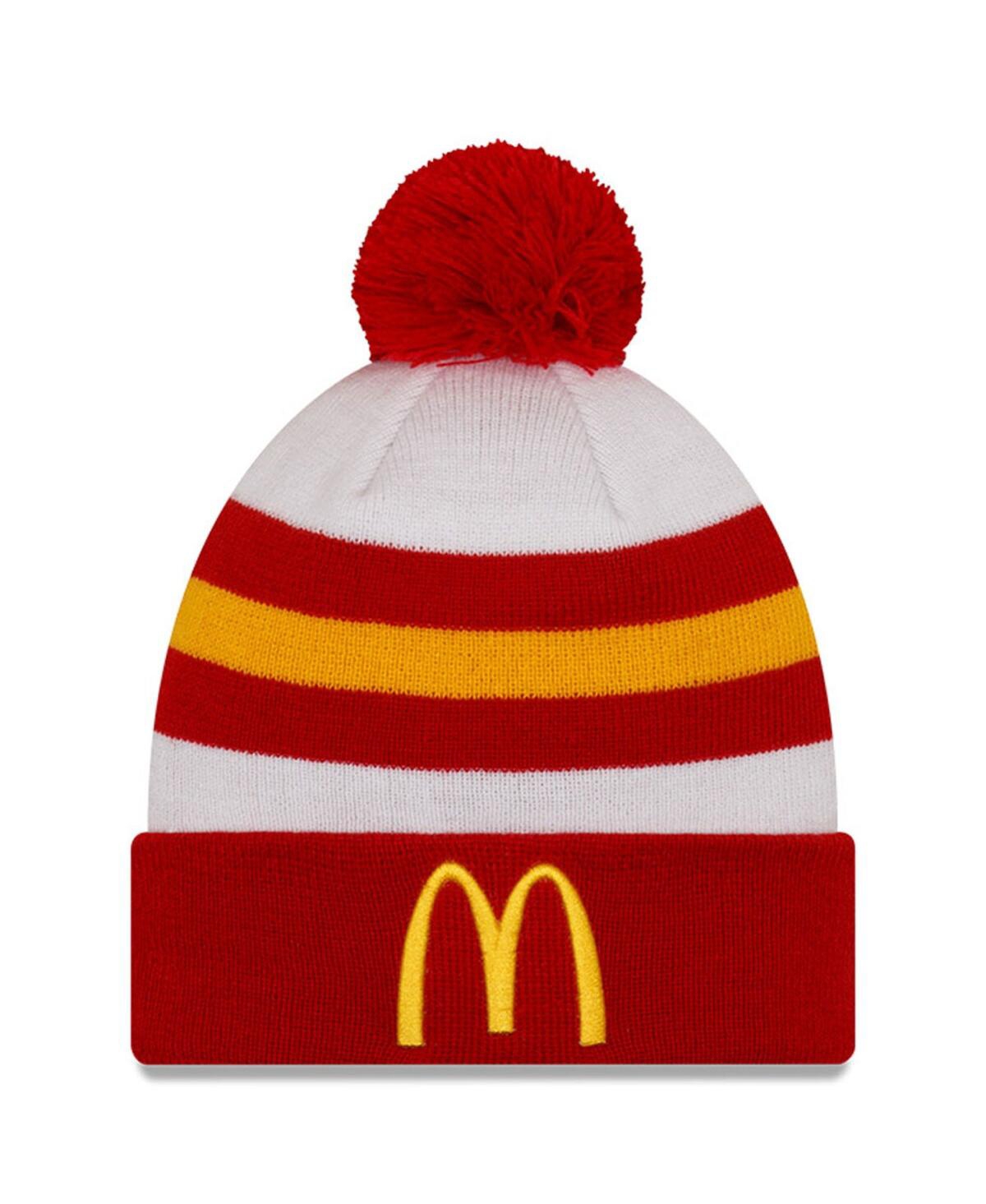 NEW ERA MEN'S NEW ERA RED, WHITE BUBBA WALLACE MCDONALD'S KNIT POM CUFF BEANIE 