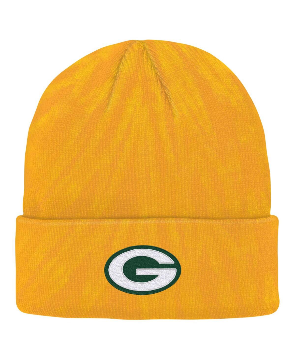 Outerstuff Kids' Big Boys And Girls Gold Green Bay Packers Tie-dye Cuffed Knit Hat In Yellow
