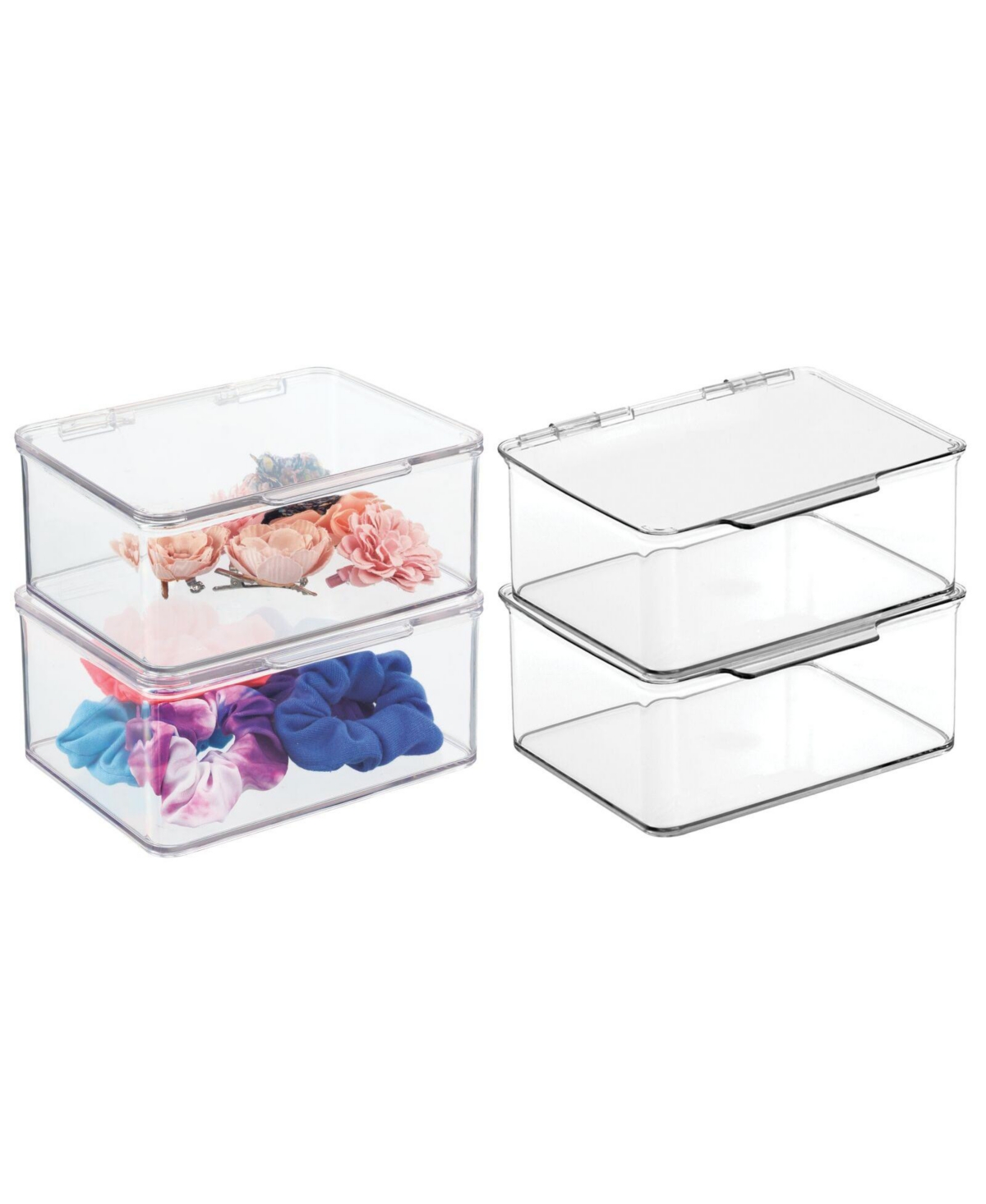 Plastic Cosmetic Vanity Storage Organizer Box with Hinged Lid - 4 Pack - Clear