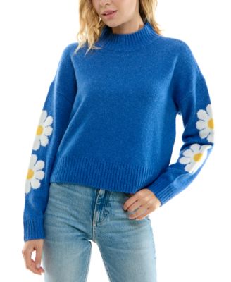 Juniors' Flowers Mock-Turtleneck Sweater
