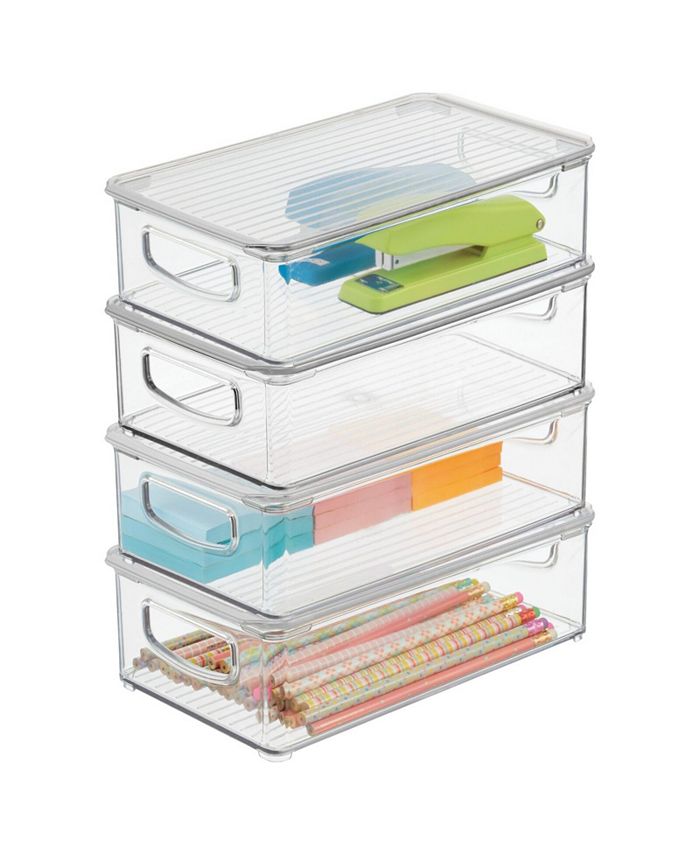mDesign Plastic Deep Kitchen Storage Bin Box, Lid and Handles, 4