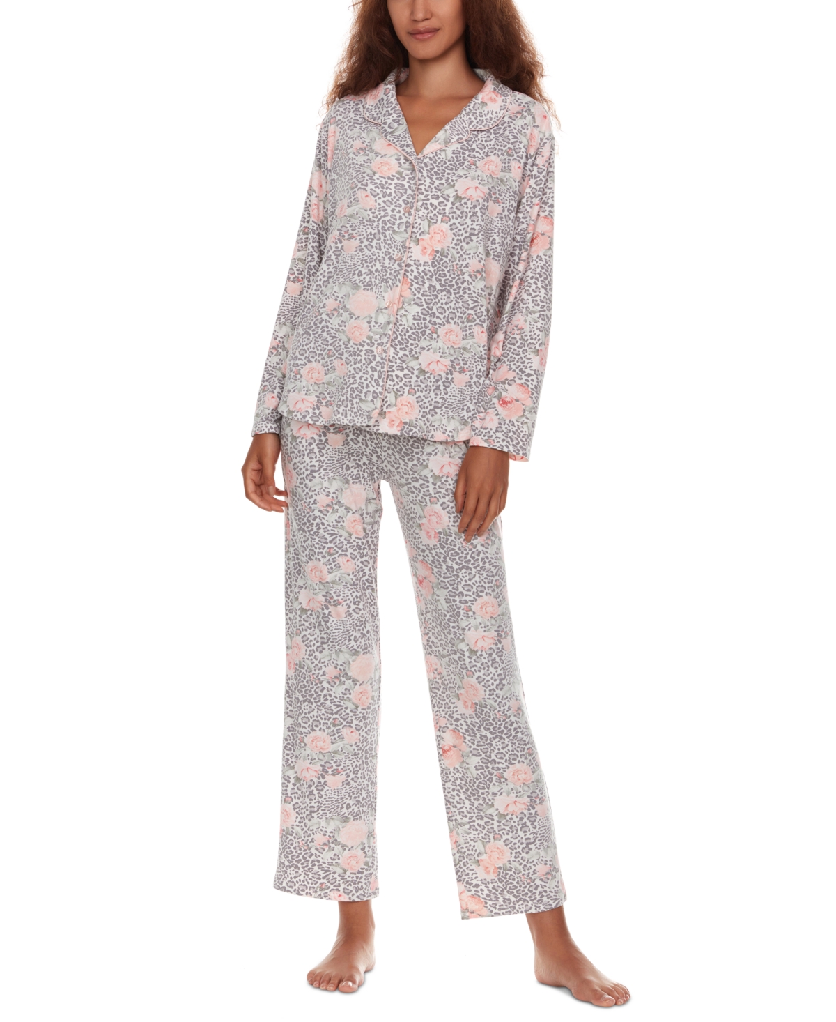 Women's Lindsey 2-Pc. Printed Pajamas Set - Light Gray