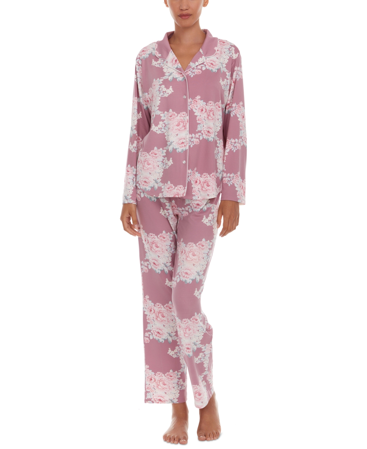 Women's Lindsey 2-Pc. Printed Pajamas Set - Beige